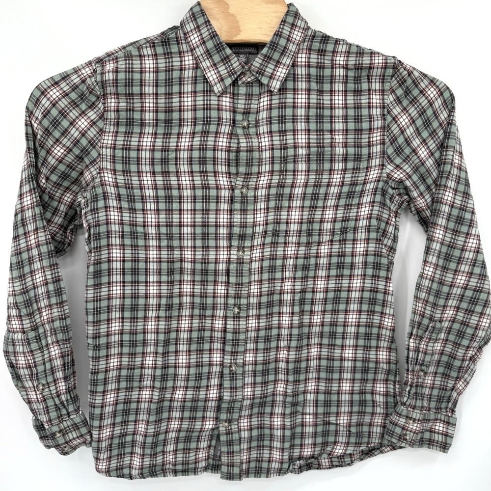 Toad&Co Button Front Shirt Mens Medium Green Plaid Organic Cotton Flannel Pocket